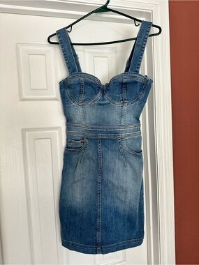 Guess Blue Denim Bustier Mini Dress